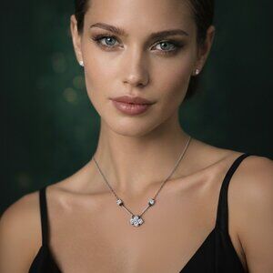 925 Sterling Silver Simulated Diamond CZ Floral Pendant Necklace